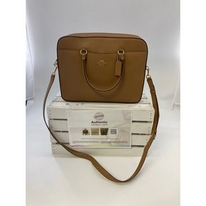 COACH F39022 BROWN SAFFIANO LEATHER CROSSBODY LAPTOP BAG